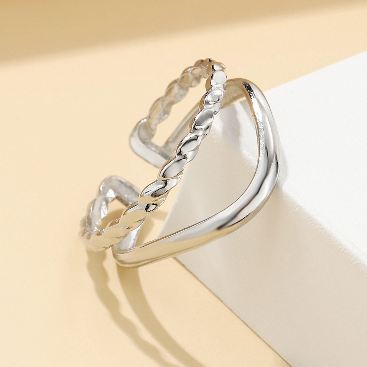 Bohemian Style Double Opening Ring, 304 Stainless Steel